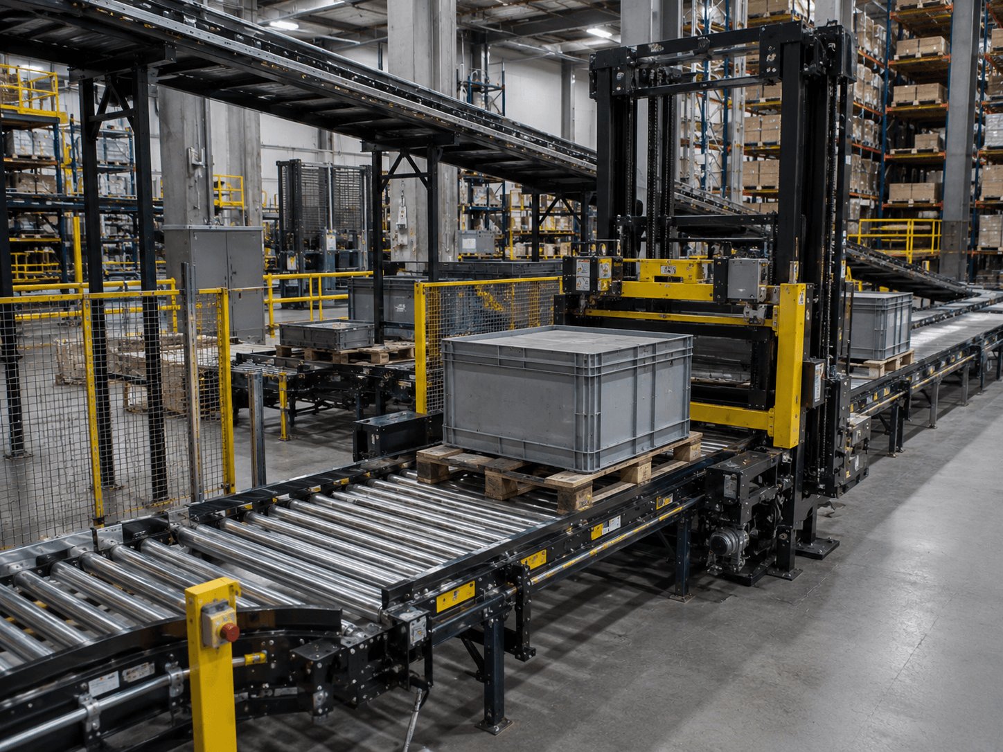 Industrial conveyor system showing mechanical assemblies and machined structural components