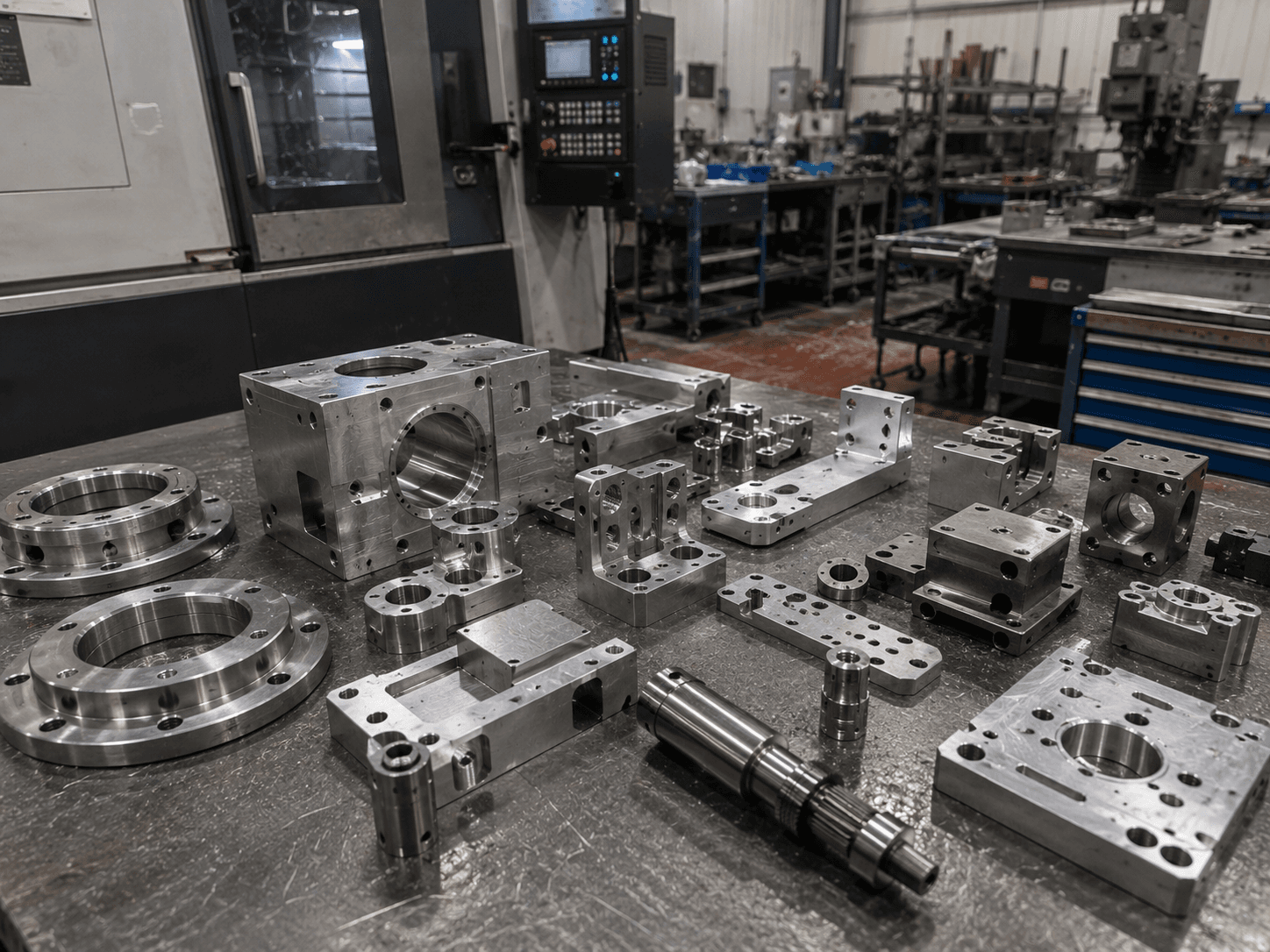 Selection of professionally machined aluminium and steel OEM housings, plates, and mounting components