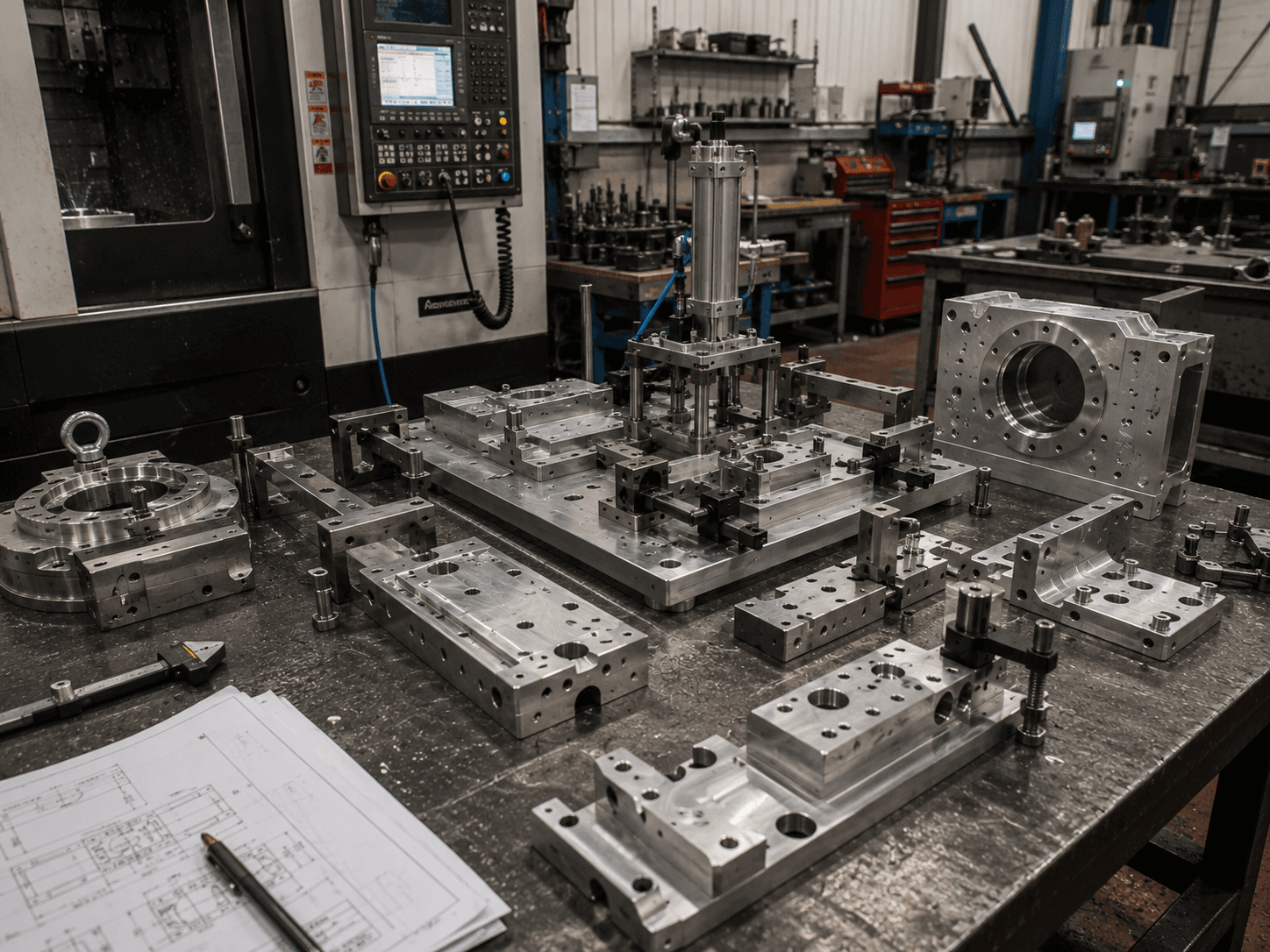 Custom machine assembly featuring precision-machined steel and aluminium structural components