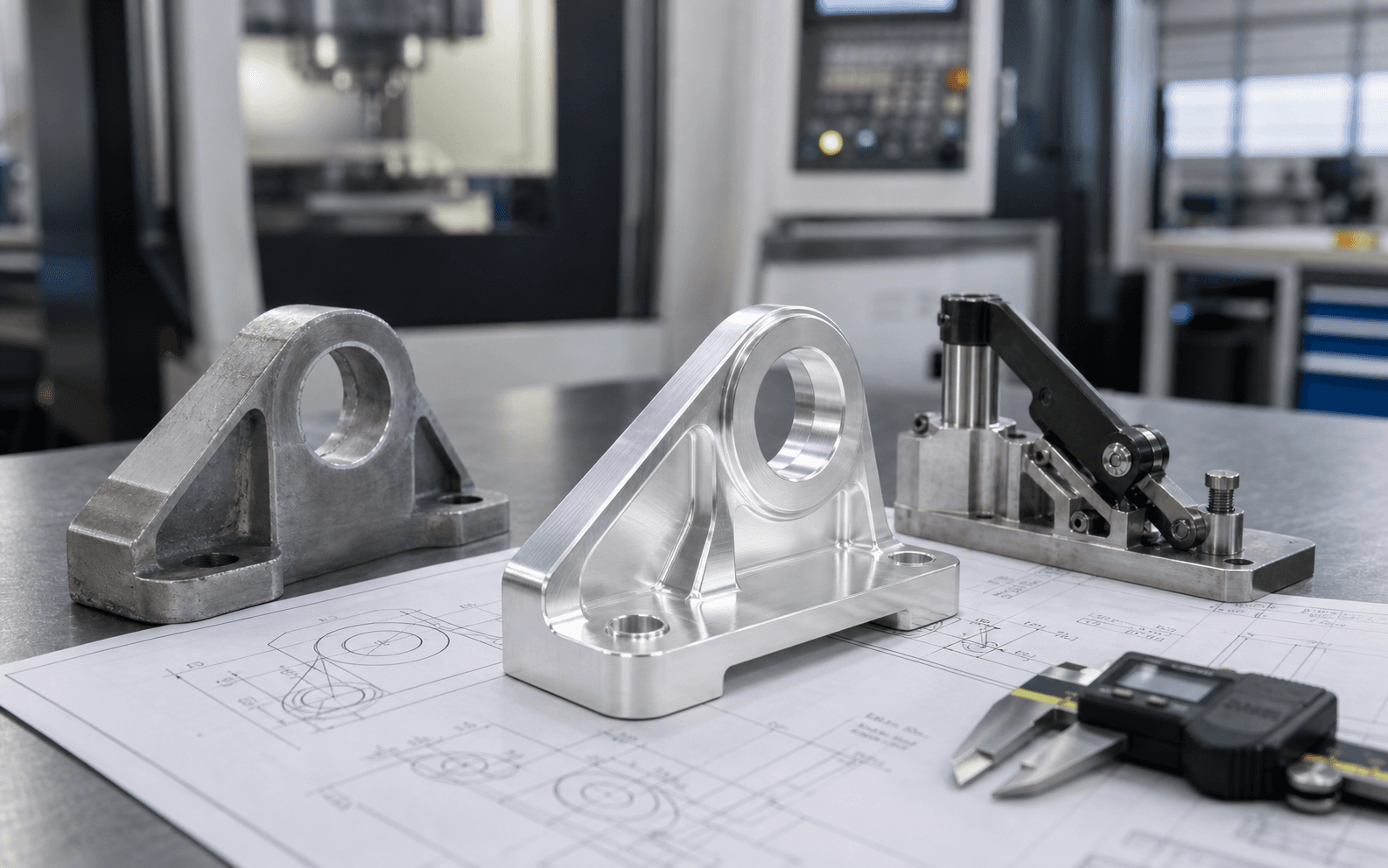 Small set of precision prototype machined components ready for design validation